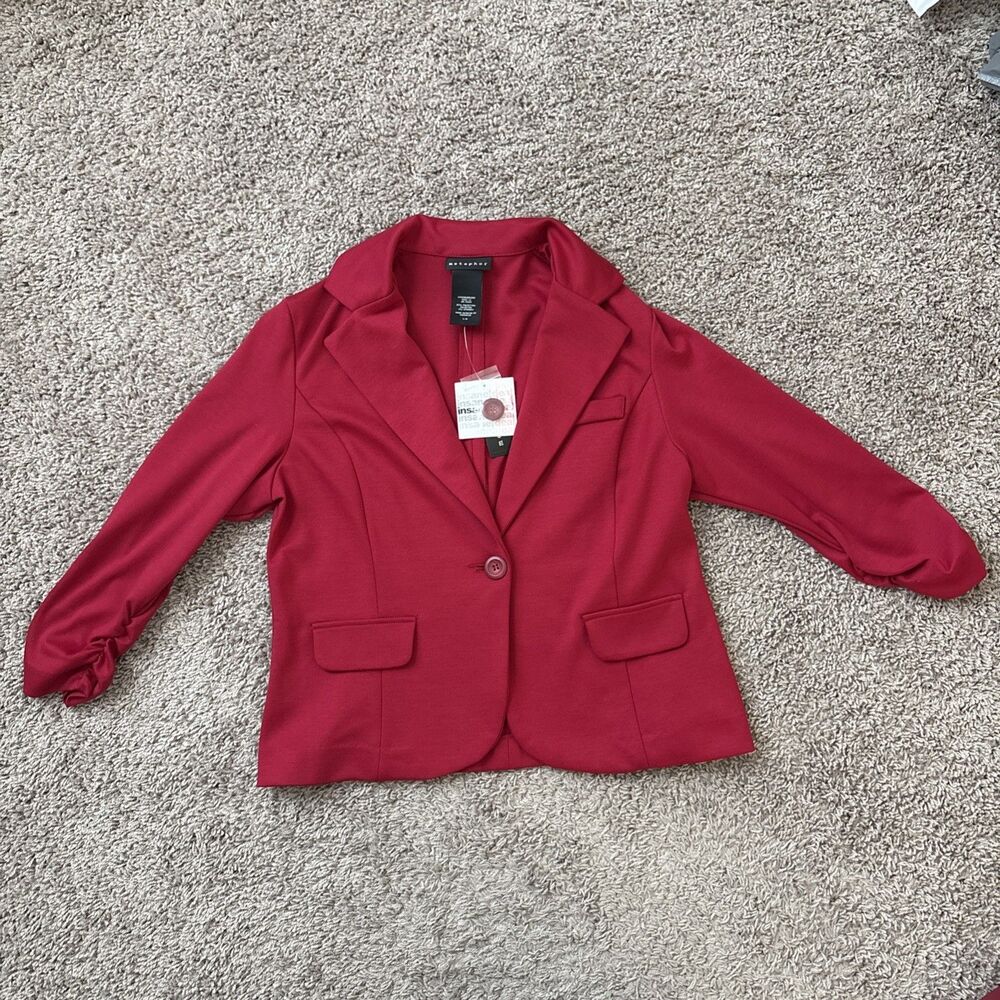 Metaphor Red Solid Single-Button Collared Lined Blazer Pockets Women’s Large New